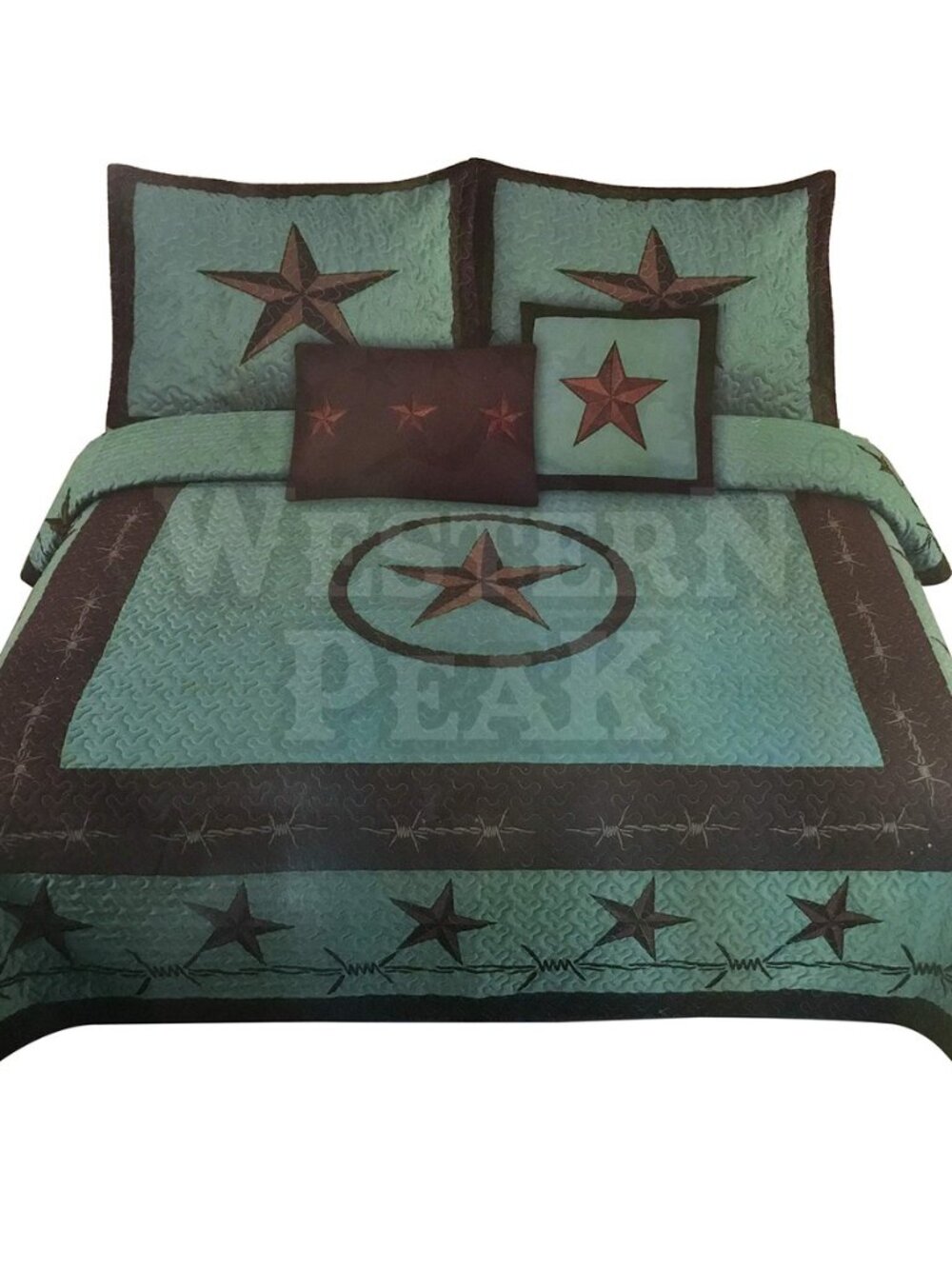 5 Pc Western Texas Cross Lodge Barbed Wire Quilt Bedspread Shams Pillow Oversize